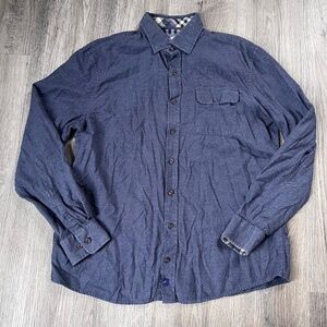 Johnnie-O Surflannel Shirt Mens Large Blue Long Sleeve Cotton Stretch